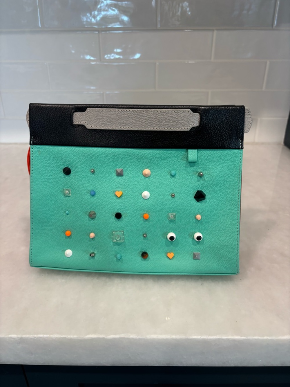 Mint Green Studded Leather Crossbody with Black Accent